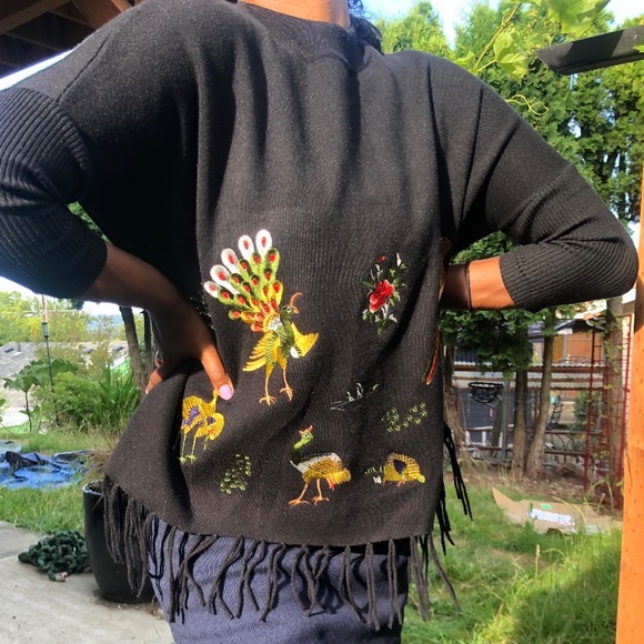 Keyingyi Embroidered Cashmere Blend Fringe Sweater - Picture 4 of 7